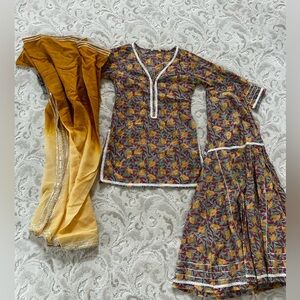 Yellow floral sharara